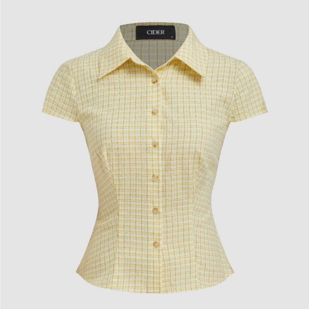 Cider Women's Light Yellow Checkered Button-Down Shirt